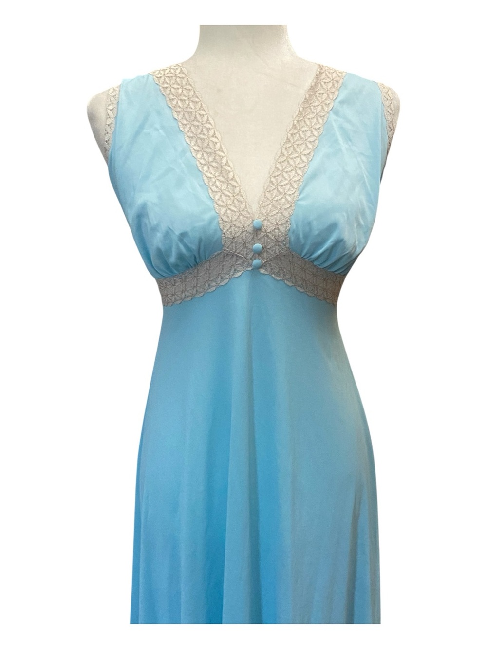 Vanity Fair Womens Vintage Baby Blue Lace Long Nightgown - Picture 2 of 8